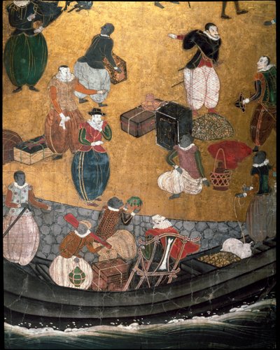 “Portuguese” Screen Representing the Arrival of Jesuit Portuguese Missionaries in Japan in the 16th Century - 1590-1614 - (Detail) by Japanese School