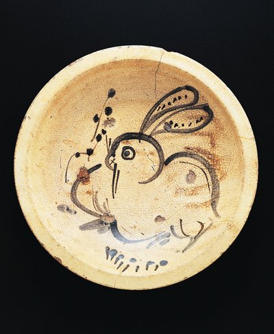 Rabbit painted on plate used by nishin-zara sellers by Japanese School