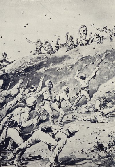 Russian Soldiers throwing Stones from a Position on the To-shan by Japanese School