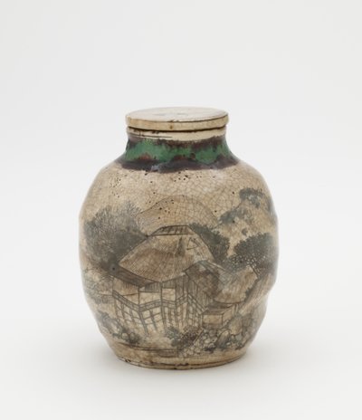 Tea-leaf jar for sencha, with matching lid by Japanese School