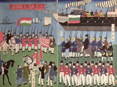 The Arrival of the Squadron of Commodore Perry into a Japanese Port in 1853 by Japanese School