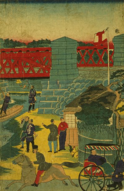 Village Scene in Japan Showing People Engaged in Various Activities by Japanese School