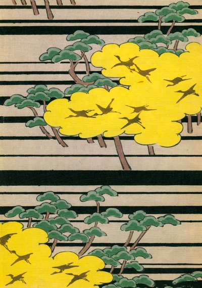 Yellow and Green Trees with Cranes by Japanese School