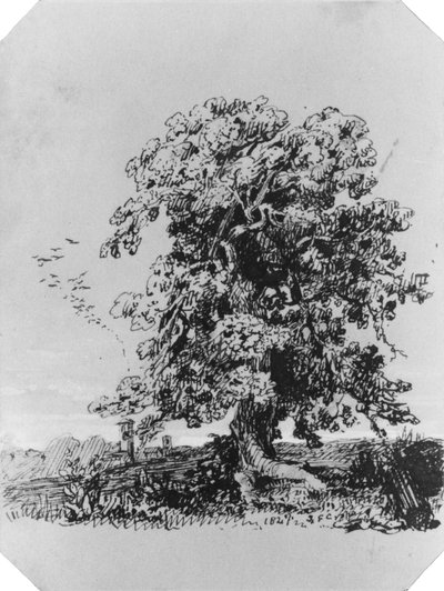 Landscape with Tree and a Village in the Distance (from Cropsey Album) by Jasper Francis Cropsey