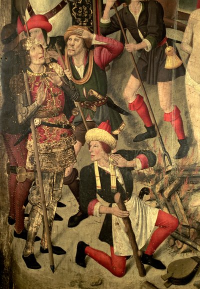 St. Vincent Altarpiece: Torment of St. Vincent on the grill, Dacian and executioners (detail) by Jaume Huguet