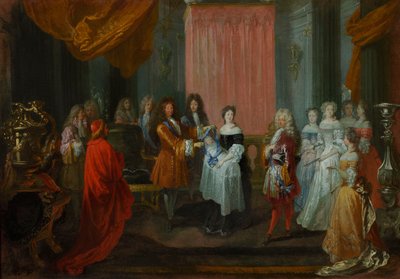 Louis XIV Decorates the Duke of Burgundy, Father of the Future Louis XV, with the Order of the Cordon Bleu by Jean-Antoine Watteau
