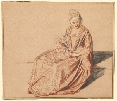 Seated Woman with a Fan by Jean-Antoine Watteau