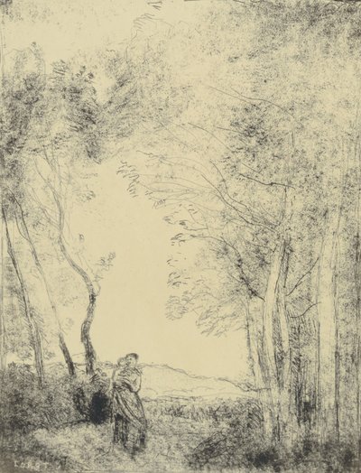 Young Mother at the Edge of a Wood by Jean-Baptiste-Camille Corot