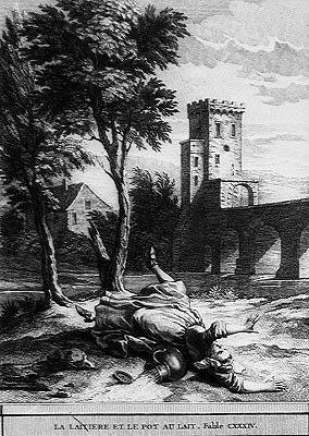 The Milkmaid and the Milk Jug (engraving) by Jean Baptiste (after) Oudry