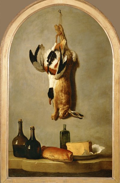Still-Life with Dead Hare, Duck, Bottles, Bread and Cheese by Jean-Baptiste (school of) Oudry