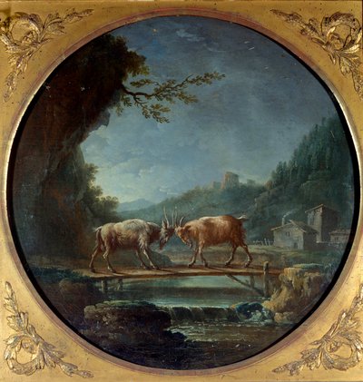 Both Goats. Illustration for the Fable by Jean de La Fontaine. Painting by Jean Baptiste Claudot by Jean Baptiste Claudot