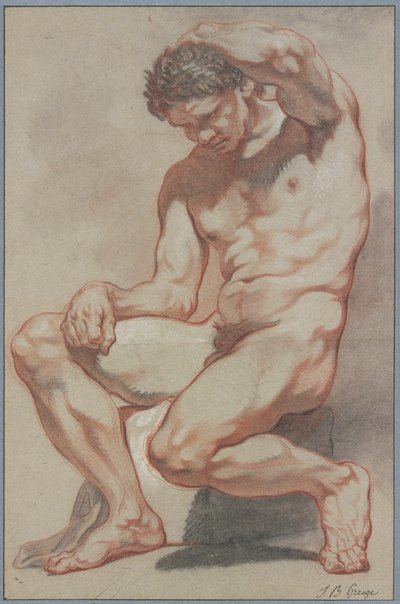 Sitting Male Nude by Jean-Baptiste Greuze