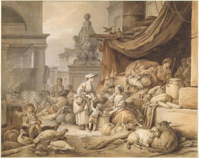 Market Scene with a Fantastic Sculpture by Jean-Baptiste Huet