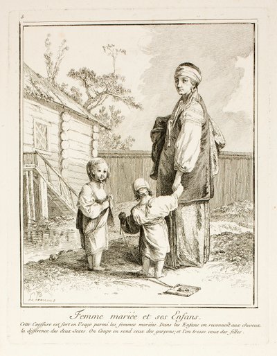 Married Woman and Her Children, Plate Five from Divers Habillements des Peuples du Nord by Jean-Baptiste Le Prince