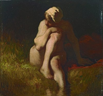 Nude Peasant Girl Sitting on the Bank of a Stream by Jean-Francois Millet