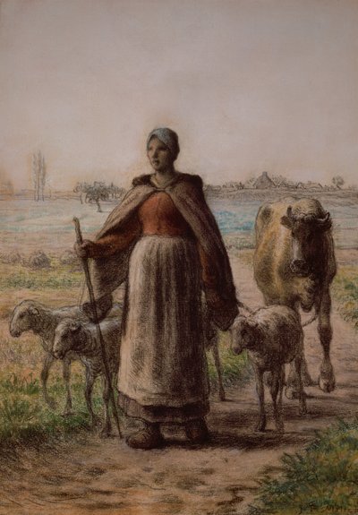 Peasant Leading Her Cow and Sheep to the Fields by Jean Francois Millet