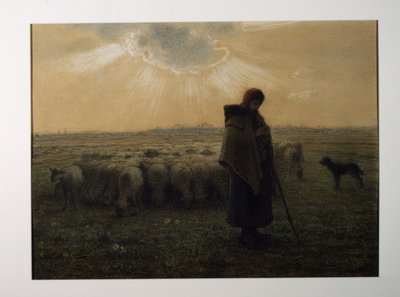 The Shepherdess and Her Flock by Jean-Francois Millet