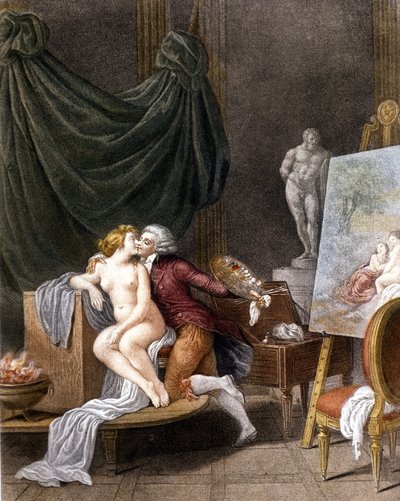 Schall: a gallant scene between the painter and his model. by Jean Frederic Schall
