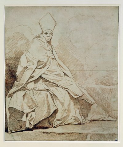 Study of a draped figure in ecclesiastical costume by Jean-Honore Fragonard