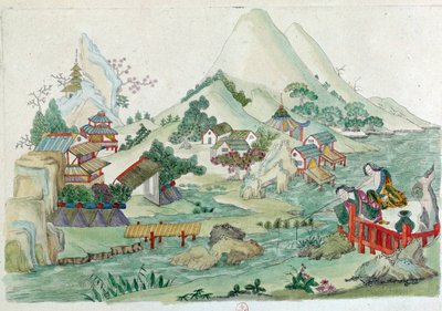 Drawing from a Chinese vase: landscape with river and characters by Jean Antoine Fraisse