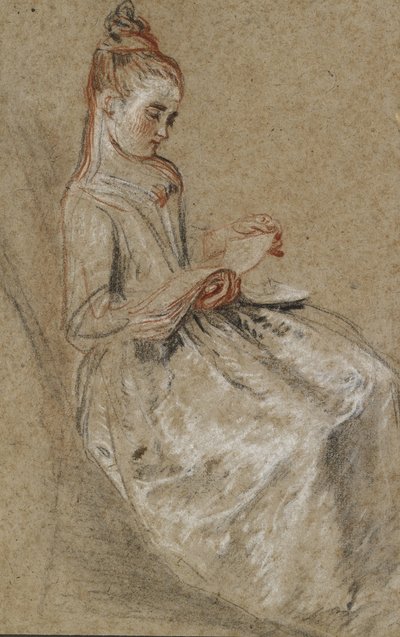Girl Seated with a Book of Music on Her Lap by Jean Antoine Watteau