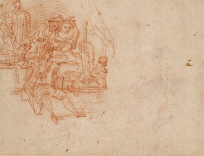 Quack Doctor seated on Stage, selling Wares, with four Figures and a Monkey by Jean Antoine Watteau