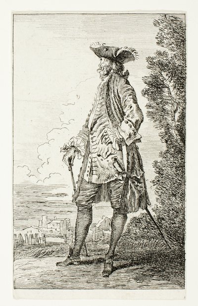 Standing Man with a Hat, Facing Left, from Figures de Modes by Jean Antoine Watteau