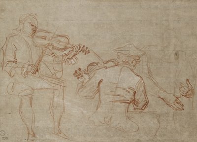 Study of Two Violinists and a Pair of Hands, Holding an Arm by Jean Antoine Watteau
