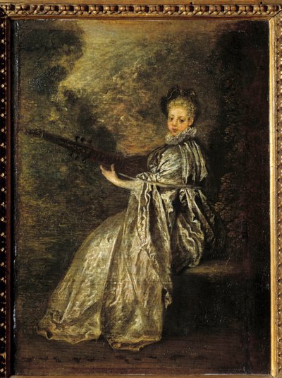 The Finette Girl Playing a String Musical Instrument by Jean Antoine Watteau
