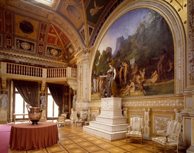 Chateau de Dampierre ballroom, with frescoes by Ingres and colossal statue of Minerva, France by Jean Auguste Dominique Ingres