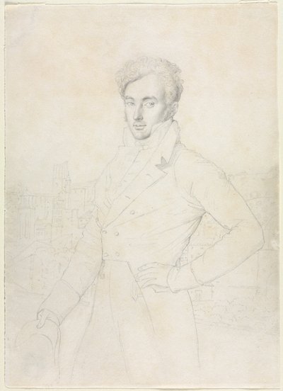 Portrait of a Young Man Standing on the Quirinal with the Turris Comitum in the Background by Jean Auguste Dominique Ingres