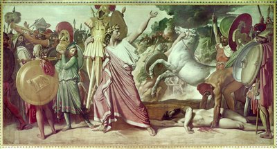 Romulus victor of Acron carries the opimite remains to the temple of Jupiter by Jean Auguste Dominique Ingres