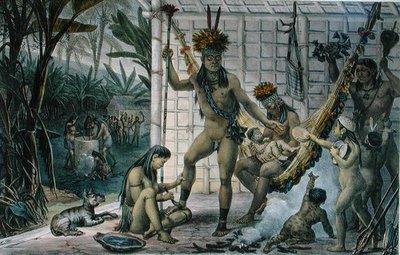 Family of a Camacan Indian Chief Preparing for a Festival, illustration from 