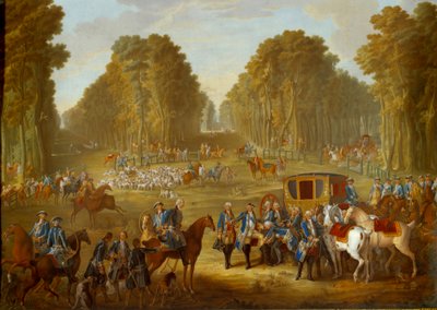 Plaque Depicting the Hunts of Louis XVI: The Meeting at the Crossroads of the Well du Roi in the Forest of Compiegne by Jean Baptiste (after) Oudry