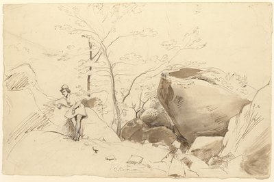 Fontainebleau, Figure Leaning Against a Rock by Jean Baptiste Camille Corot