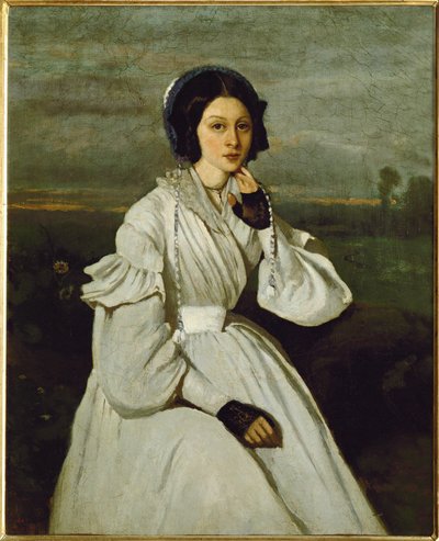 Girl in White Dress in a Landscape by Jean-Baptiste-Camille Corot