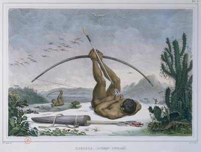 Cabocle Indian Hunting Birds with a Bow and Arrow, from Voyage Pittoresque et Historique au Bresil by Jean Baptiste Debret
