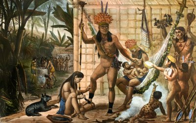 Family of a Camacan Chief Preparing for a Feast by Jean Baptiste Debret