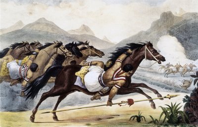 Guaycuru Indians on Horseback, from Picturesque and Historic Voyage to Brazil, Brazil by Jean Baptiste Debret