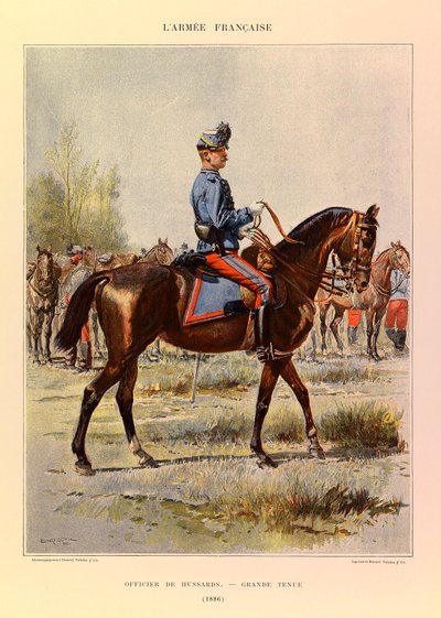 Types and Uniforms of the French Army by Captain Jules Richard, Illustrated by Edouard Detaille: Officer of Hussars in Full Dress in 1886 by Jean Baptiste Edouard Detaille