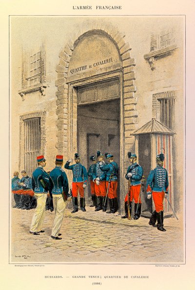Types and Uniforms of the French Army of Captain Jules Richard, illustrated by Edouard Detaille (1848-1912): Hussars in Great Dress; Cavalry District in 1886 by Jean Baptiste Edouard Detaille