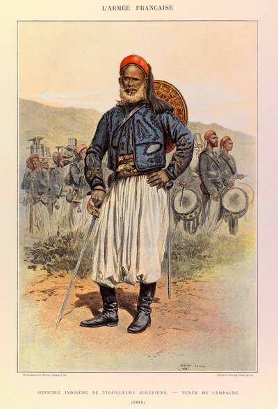 Types and uniforms of the French Army of Captain Jules Richard, illustrated by Edouard Detaille (1848-1912): Native Officer of Algerian Tuniors in Field Dress in 1886, Private Collection by Jean Baptiste Edouard Detaille