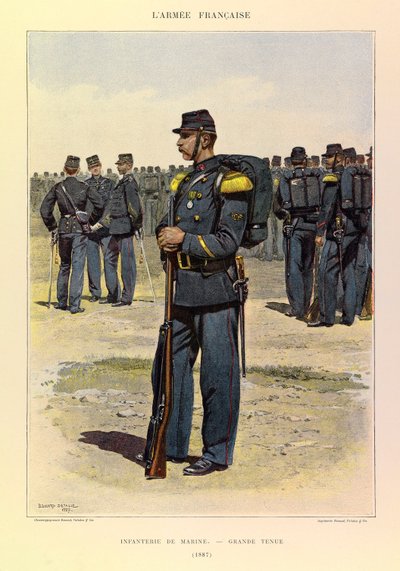 Types and uniforms of the French Army of Captain Jules Richard, illustrated by Edouard Detaille (1848-1912): Infantry of Marine in Great Dress in 1887, Private Collection by Jean Baptiste Edouard Detaille