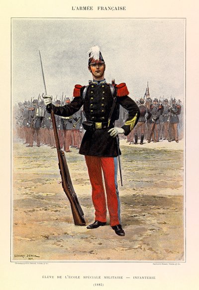 Types and uniforms of the French Army of Captain Jules Richard, illustrated by Edouard Detaille (1848-1912): Pupil of the special military school: infantry in 1885, Private Collection by Jean Baptiste Edouard Detaille