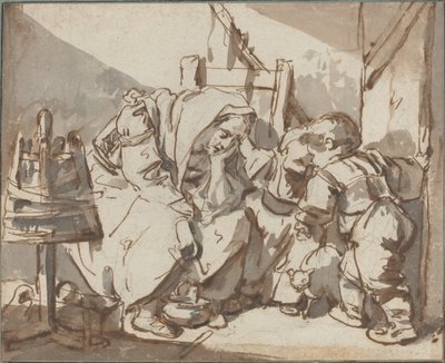 A Tired Woman with Two Children by Jean Baptiste Greuze