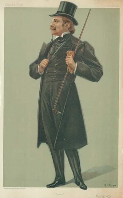 M Edmond Rostand, Cyrano, 20 June 1901, Vanity Fair cartoon by Jean Baptiste Guth