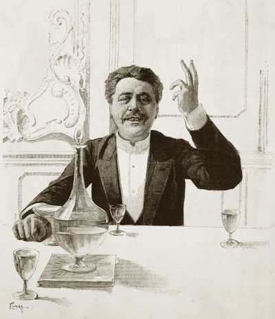 Portrait of Henry Becque, French playwright - engraved by Florian after Jean-Baptiste Guth - Published in Revue illustree, ca. 1890 by Jean Baptiste Guth