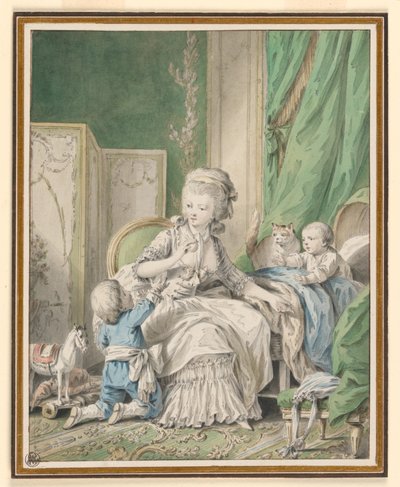Mother and Two Children in a Boudoir, Possibly 1782 by Jean Baptiste Huet