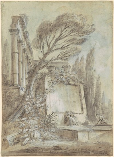 Architectural Fantasy of Roman Ruins with an Inscription Plaque by Jean Baptiste Lallemand