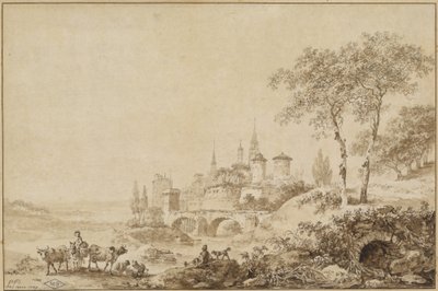 Shepherds in a Landscape before a Fortified Town by Jean Baptiste Le Prince